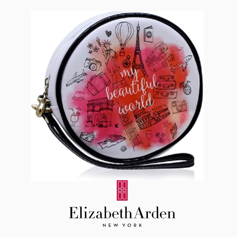 Elizabeth Arden “My Beautiful World” Glossy Cosmetic Bag with Handtag White